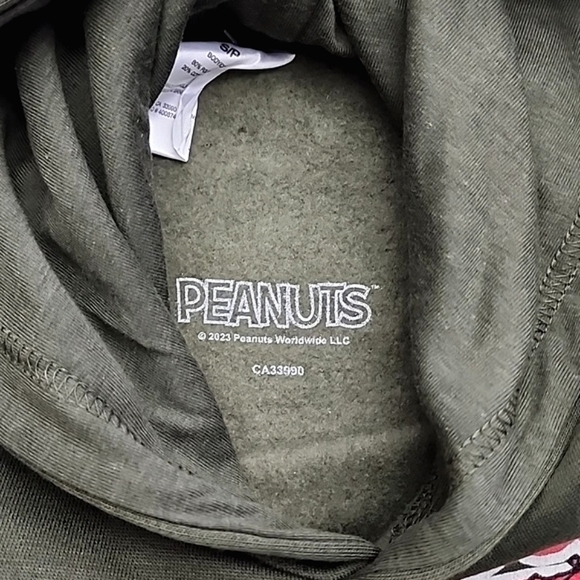 Peanuts Youth's Pullover Hoodie  Green Snoopy & Woodstock Print Size Small - Picture 4 of 5